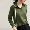 OL Bureau Blouse Femelle Plus Taille Chemises À Manches Longues Blouses Femmes Vert Simple Boutonnage Tops Blusas Mujer Blanc 210601