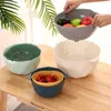 Küchenlagerorganisation Kunststoff Doppelschicht Drain Korb drehbar Waschsieb Körbe ablassen Wasserschale Obst Gemüseablage Reinigung ZL0286