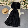 Women Summer Dresses Midi French Dress 2021 Sweet V-Neck Puff Sleeve High Waist Elegant Solid Woman Female Clothing Year Women's Swimwear