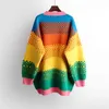 H.SA Femme Hiver Frauen Koreanischer Stil Oversize Streifen Pullover und Pullover Rosa Regenbogen Pull Pullover 210417