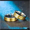 Gold Contrast Color Diamond Ring Streep Rvs Paar Engagement Trouwringen Band Gift Will en Sandy GB7XK 7VJ9C