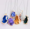 Irrégulier Druzy Teardrop Plaqué Or Creux Agate Edge Pendentif Collier Hearling Pendentifs pour Femmes et Hommes