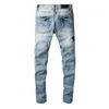 Дизайнерские модные синие мужские узкие джинсы Узкие повседневные пуховые мотоциклетные штаны с дырками и рваными джинсовыми римскими буквами Letter276Y
