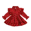 pretty princess party long sleeve ruched ruffle dot dresses toddler kids baby girls casual knee length dress children 1-7Y Q0716