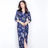 Long Maxi Blue Dress Print Plus Size Sexig Casual Summer Beach Kläder Kvinnor Vestidos Render Elegant Robe Boho Party Club 210520