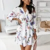 Casual Dresses Boho Flower Print Women V Neck Floral Dress Elegant Mini Party Wedding Long Sleeve Fall With Belt Femme