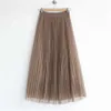 Vår sommar vintage tyll kjol kvinnor elastisk hög midja mesh midi kjolar långa veckade tutu kjolar kvinnliga jupe longue 210619
