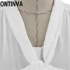 Gümrükleme Beyaz Şifon Kolsuz Bluz ile Ön Bowtie Artı Boyutu Gevşek Tasarım Yaz V Boyun Tiki Tarzı Gömlek Blusa Tops 210527
