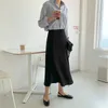 Koreanska Eleganta Satin Kvinnor Midi Skirt Hög midja Solid Slim Zipple Kvinna Långkjolar Vår Sommar Mode Ladies Bottom 210518