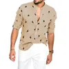 Mens mode casual tryckta flamingo skjortor social bomull linne slim passform sommar hawaiian koreansk krage långärmad manlig verksamhet 210410