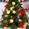 Juldekorationer DIY miniträd med färgglada fruktlampor röd båge trumma naturligt tallbord heminredning