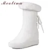 Femmes Bottes Hiver Neige Véritable Fourrure Hauteur Augmentant Talon Mi-mollet Chaud Peluche Rond Toe Chaussures Dame Taille 34-39 210517