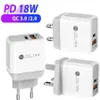 18W PD USB-C QC3.0 Type C 충전기 빠른 충전 월 충전기 EU 영국 미국 플러그 iPhone 13 12 14 15 Xiaomi Samsung 스마트 폰 플러그