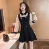 Spring Autumn Women's Dress Retro Hepburn Style Little Black Solid Color Slim Thin A-line Female es LL185 210506