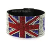 Couro cristal strass uk EUA bandeira snap envoltório pulseira pulseiras de alta moda jóias artesanais moda jóias