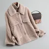 Kvinnors Fur Faux Real Wool Blend Coat Now-down Collar Vinter Kvinnor Ytterkläder överrock LF2089