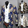 New Male Retro Vintage Casual Blazer Beauty Print Design Mens Fashion Suit Jacket Cantante Costume fashion nightclub dance Coat