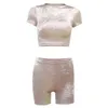 Women's Tracksuits Gold Velvet 2 Piece Set For Women Outfits 2022 Summer Sportswear Crop Tops Evening Party Pant And Top Clothing