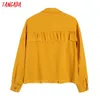 Women Yellow Tassel Thin Jacket Short Style Ladies Long Sleeve Loose Oversize Boy Friend Coat 4H43 210416