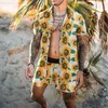 Survêtements pour hommes hommes mode hawaïenne hommes impression ensemble à manches courtes été décontracté chemise à fleurs plage deux pièces costume 2021 ensembles 5X