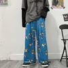 Koreański Vintage Płomień Print Szerokie Spodnie Nod Kobiety Mężczyzna Moda Streetwear Harajuku Luźne Pant Casual Pantalone de Mujer 210519