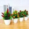 Flores decorativas grinaldas plásticas artificiais árvore fruta pêssego laranja verde espuma plantas mini vaso vaso desktop bonsai