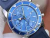 OMF Superocean Heritage II A7750 Automatiska kronograf Mens Watch A1331316 46mm Blue Dial Stick Markers Gummi med hål Super Edition Klockor Eta Puretime 08