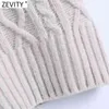 Zevity Femmes Vintage Col V Twist Crochet Casual Tricot Sans Manches Gilet Pull Lady Chic Gilet Pulls Jumper Tops S687 210419