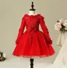 Robes de fille rouge dentelle bébé filles robe perles fleurs né fête enfant en bas âge fille 1 er anniversaire baptême vêtements tutu formel