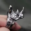 Cluster Rings Retro Punk Creative Design Rhino Head Ring Mens Stainless Steel Animal Jewelry Gift