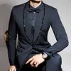 Navy Blue Rhonestone Män Passar Stunning 3 Piece Groom Tuxedo för Bröllop Prom med Shawl Lapel Custom Man Mode Kläder 2020 x0909
