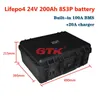 GTK waterproof Lifepo4 lithium battery pack 24V 200Ah with 100A BMS for trolling motor invert electric storage solar system
