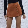 Moda Feminina Vintage All-Match Corduroy Shorts Saia para Mulheres Outono Inverno Coreano Roupa Casual Sexy Button Shorts Feminino 210514