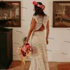 Vintage Crochet Cotton Lace Bröllopsklänningar Skörd Top Bohemian Country Beach Two Pieces Bridal Dress Vestido de Fiesta de Boda