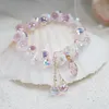 Beaded Strands Sweet Natural Shell Flower Shining Pink/Clear Crystal Cute Handmade Bracelets For Women Girls Fashion Jewelry Gift YB Fawn22