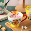 Household Ceramic Hand-painted Coffee Mug Oatmeal Mugs Creative Water Cup Large-capacity Office Breakfast Milk