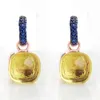 Boucles d'oreilles en or Rose pour femmes, avec plaqué noir, Zircon bleu, cadeau, 14 couleurs, 2110144472374