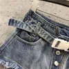 Saias Punk Fashion Lady Malha Emenda Ajustável Fivela Fivela Pocket Street Black Blue Gothic Mulheres Cool Denim Mini Skirt 2021