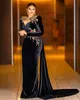 2022 Plus Size Arabic Aso Ebi Black Luxurious Velvet Prom Dresses Long Sleeves Lace Evening Formal Party Second Reception Gowns Dress ZJ320