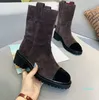 Schwarz-weiße, klobige Plateaustiefel, Lederschnürschuhe, Kampfstiefel, Kettenschnalle, niedriger Absatz, Martin-Booties, Knöchel, Luxus-Designermarken