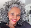 140gのアフリカ系アメリカ人の人間の毛のポニーテールシルバーグレーポニーテールエクステンションヘアピースクリップ灰色のアフロ巻き塩Nコショウヘアスタイル