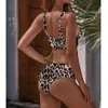 Kvinnors badkläder leopard print push up patchwork bikinis set kvinnor sexig bikini baddräkt Biquini spets baddräkt maillots de bain