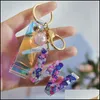 Key Rings Jewelry Initial Acrylic Chains Fashion A-Z Letter Glitter Resin Pendant Car Keychains Strap Beads Keyring Holder Women Bag Charms