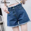 Tataria sommar shorts kvinnor hög midja denim kvinnlig brett ben vintage lösa burr jeans kjolar harem korta byxor 210514