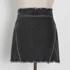 Casual Patchwork Tassel Skirt For Women High Waist Irregular Hem Denim Mini Skirts Female Summer Fashion Style 210521