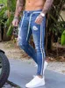 Mäns jeans snygga vita rippade magra jeans män lapptäcke sidor ränder avslappnade cowboy hål svart stretch smal fit hip hop mens denim byxor 022023h