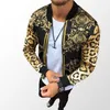 Autumn long sleeve zipper coat jacket slim fit leopard print round neck casual jackets men outwear