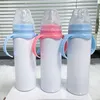 Sublimation Straight Baby Bottle Mug 8oz Stainless Steel Vacuum Pacifier Cup Heat Transfer Coating Coffee Milk Cups with Handle Outdoor Portable Water Bottles