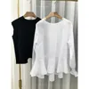 Spring Women Ruffled Long Sleeve Shirt+O Neck Pullover Sleeveless Vest Office Casual Knitted Vests Two Pieces Set T9D924M 210416