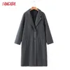 Tangada Women Winter Gray Thick Woolen Coats With Button Loose Long Sleeves Pocket Ladies Elegant OverCoat 2Z18 211104